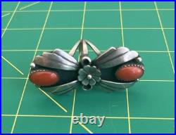 Native American Sterling Silver double Coral Ring authentic Navajo Vintage