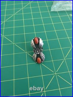 Native American Sterling Silver double Coral Ring authentic Navajo Vintage