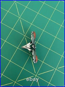 Native American Sterling Silver double Coral Ring authentic Navajo Vintage