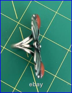 Native American Sterling Silver double Coral Ring authentic Navajo Vintage