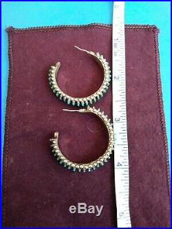 Native American Sterling & Turquoise Hoop Post Earrings! Vintage Zuni
