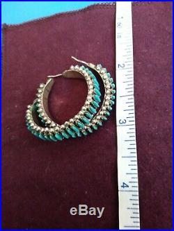 Native American Sterling & Turquoise Hoop Post Earrings! Vintage Zuni