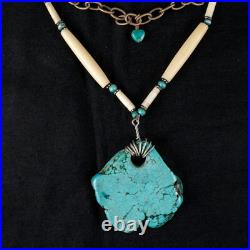 Native American Turquoise Beads Double Drop Vintage Women Navajo Bib Necklace
