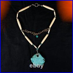 Native American Turquoise Beads Double Drop Vintage Women Navajo Bib Necklace