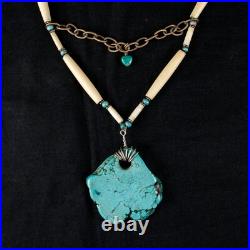 Native American Turquoise Beads Double Drop Vintage Women Navajo Bib Necklace