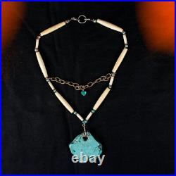 Native American Turquoise Beads Double Drop Vintage Women Navajo Bib Necklace