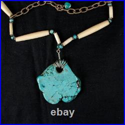 Native American Turquoise Beads Double Drop Vintage Women Navajo Bib Necklace