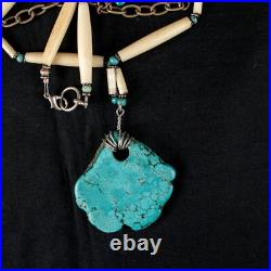Native American Turquoise Beads Double Drop Vintage Women Navajo Bib Necklace