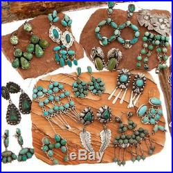 Native American Turquoise Earrings Navajo Hoop Sterling Silver Vintage Dangle