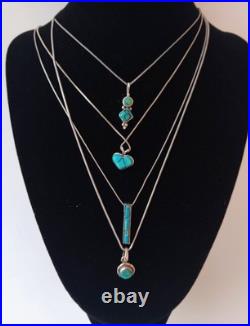 Native American Vintage 925 Sterling Silver Some ZUNI Turquoise Lot Of7 Necklace
