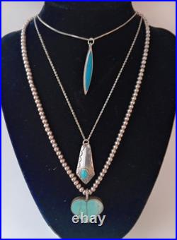 Native American Vintage 925 Sterling Silver Some ZUNI Turquoise Lot Of7 Necklace