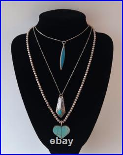 Native American Vintage 925 Sterling Silver Some ZUNI Turquoise Lot Of7 Necklace