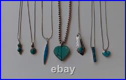 Native American Vintage 925 Sterling Silver Some ZUNI Turquoise Lot Of7 Necklace