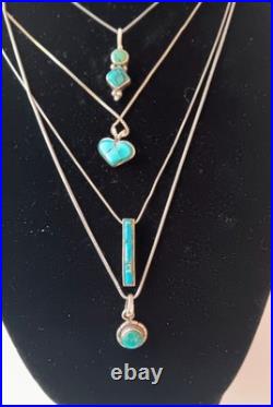 Native American Vintage 925 Sterling Silver Some ZUNI Turquoise Lot Of7 Necklace