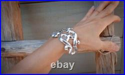Native American Vintage Navajo Sandcast Bracelet in Sterling Silver, Signed
