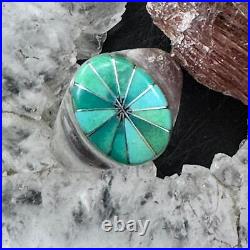 Native American Vintage Signed Sterling Turquoise Inlay Ring Size 6.25 For Women