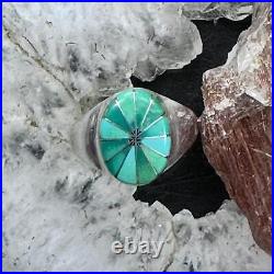 Native American Vintage Signed Sterling Turquoise Inlay Ring Size 6.25 For Women