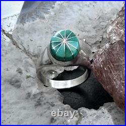 Native American Vintage Signed Sterling Turquoise Inlay Ring Size 6.25 For Women