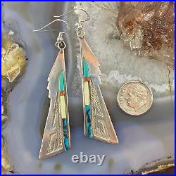 Native American Vintage Silver Multi Gemstone Howling Coyote Earrings For Women
