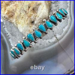 Native American Vintage Sterling 13 Teardrop Turquoise Row Bracelet For Women