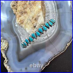Native American Vintage Sterling 13 Teardrop Turquoise Row Bracelet For Women