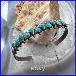 Native American Vintage Sterling 13 Teardrop Turquoise Row Bracelet For Women
