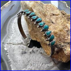 Native American Vintage Sterling 13 Teardrop Turquoise Row Bracelet For Women
