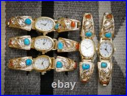 Native American Vintage Sterling Silver 12KGF Gold Women's Turquoise Watch