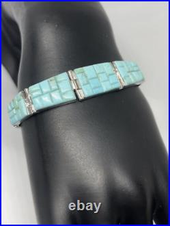 Native American Vintage Sterling Silver Turquoise Cobblestone Bracelet By AR