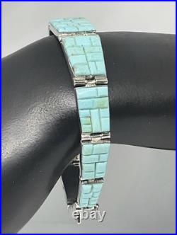 Native American Vintage Sterling Silver Turquoise Cobblestone Bracelet By AR