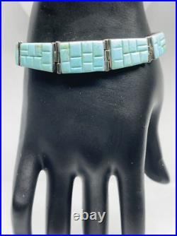 Native American Vintage Sterling Silver Turquoise Cobblestone Bracelet By AR