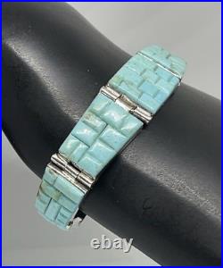 Native American Vintage Sterling Silver Turquoise Cobblestone Bracelet By AR