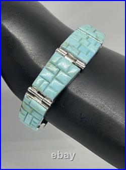 Native American Vintage Sterling Silver Turquoise Cobblestone Bracelet By AR