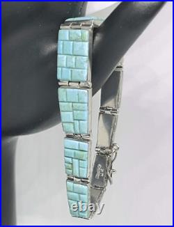 Native American Vintage Sterling Silver Turquoise Cobblestone Bracelet By AR