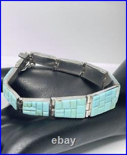 Native American Vintage Sterling Silver Turquoise Cobblestone Bracelet By AR