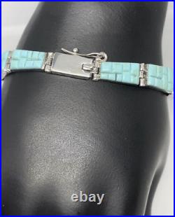Native American Vintage Sterling Silver Turquoise Cobblestone Bracelet By AR
