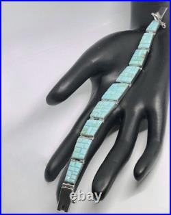Native American Vintage Sterling Silver Turquoise Cobblestone Bracelet By AR