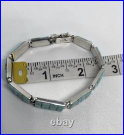 Native American Vintage Sterling Silver Turquoise Cobblestone Bracelet By AR