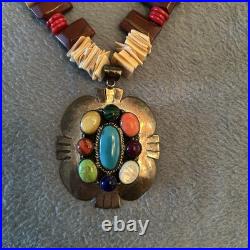 Native American Vintage WR Sterling Silver Large Multi Gemstone Pendant Necklace