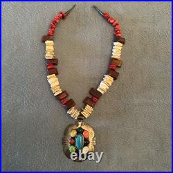 Native American Vintage WR Sterling Silver Large Multi Gemstone Pendant Necklace