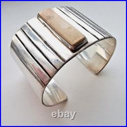 Native American Vintage Wide Solid 925 Sterling Silver Cuff Bracelet
