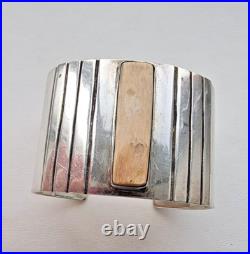 Native American Vintage Wide Solid 925 Sterling Silver Cuff Bracelet