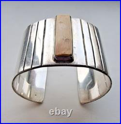 Native American Vintage Wide Solid 925 Sterling Silver Cuff Bracelet
