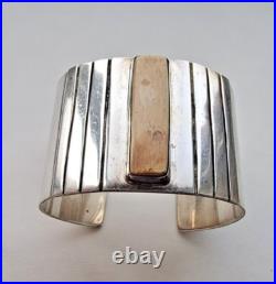 Native American Vintage Wide Solid 925 Sterling Silver Cuff Bracelet