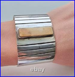 Native American Vintage Wide Solid 925 Sterling Silver Cuff Bracelet