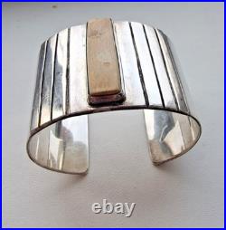 Native American Vintage Wide Solid 925 Sterling Silver Cuff Bracelet