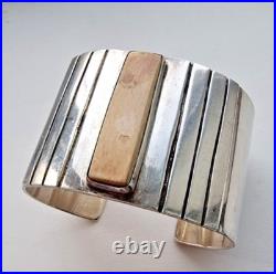 Native American Vintage Wide Solid 925 Sterling Silver Cuff Bracelet