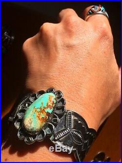Native American Vtg Navajo Silver Dry Creek Turquoise Bracelet Signed 50g