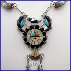 Native American ZUNI Eagle Thunderbird Sunface Necklace Sterling Silver Old Pawn