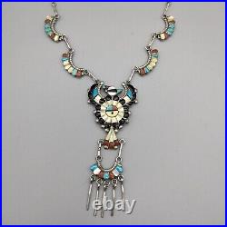 Native American ZUNI Eagle Thunderbird Sunface Necklace Sterling Silver Old Pawn